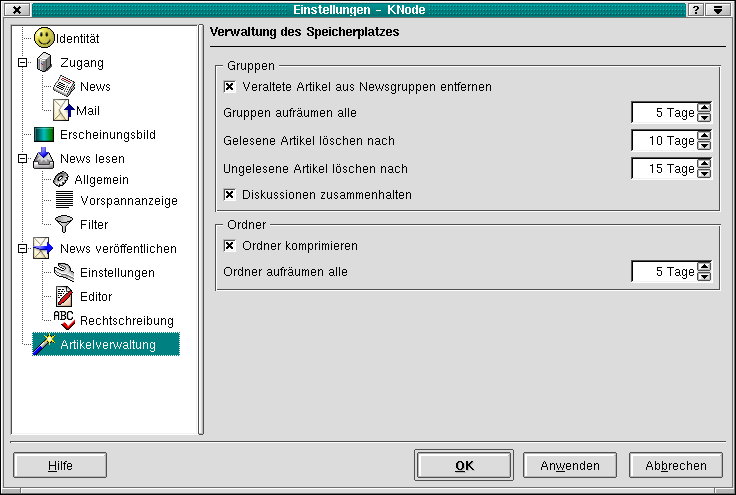 Der Dialog Verwaltung des Speicherplatzes