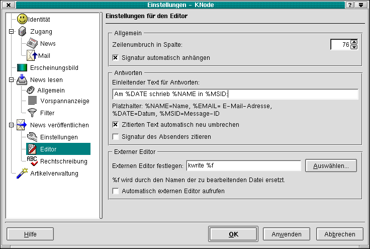 Der Dialog Einstellungen fr den Editor