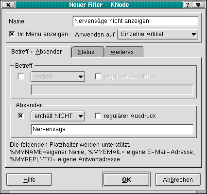 Der Dialog Neuer Filter