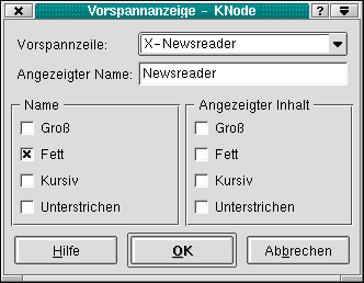 Der Dialog Vorspannanzeige