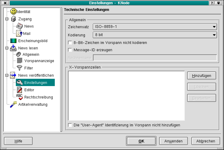 Der Dialog Technische Einstellungen