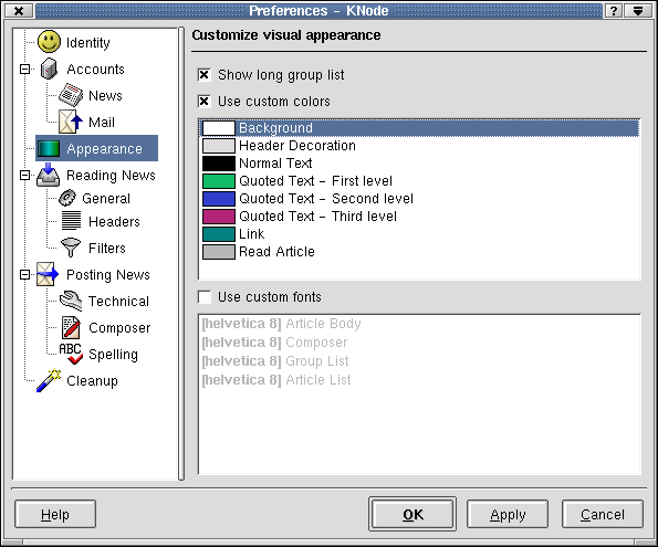 Setting up the dialog Appearance