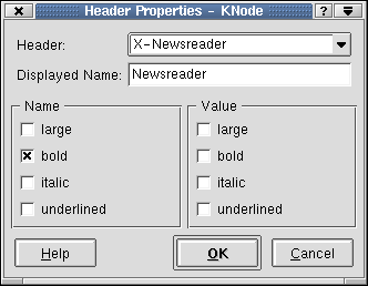 The dialog Header Display