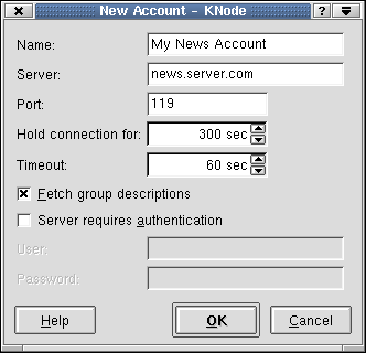 The dialog New Account