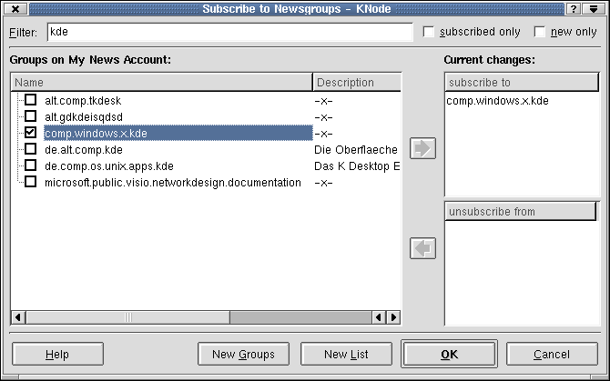 The Dialog Box "Subscribe to Newsgroups"